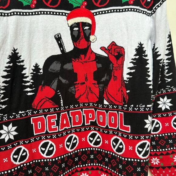Marvel Deadpool Christmas Ugly Sweater Unisex XL Red Black Knit - Picture 5 of 7